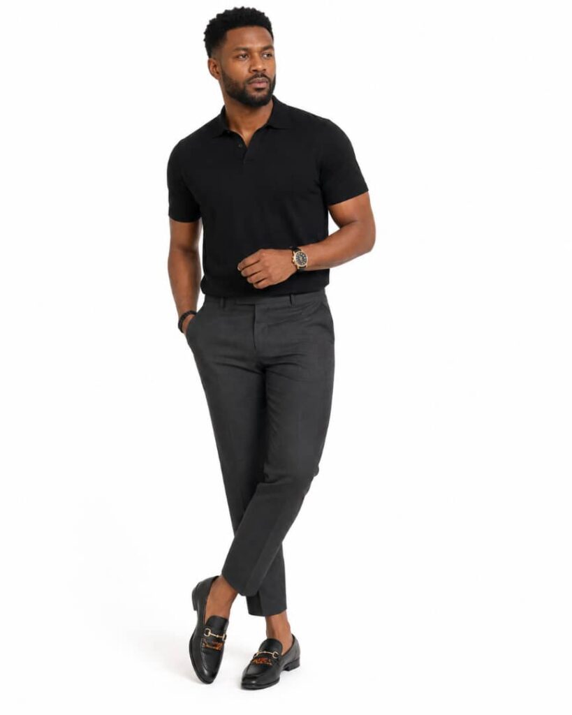 Black Gold Detail Leather Loafers alternate view