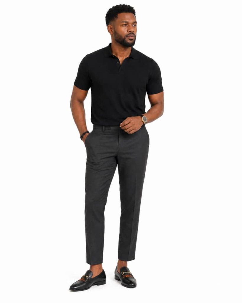 Black Gold Detail Leather Loafers