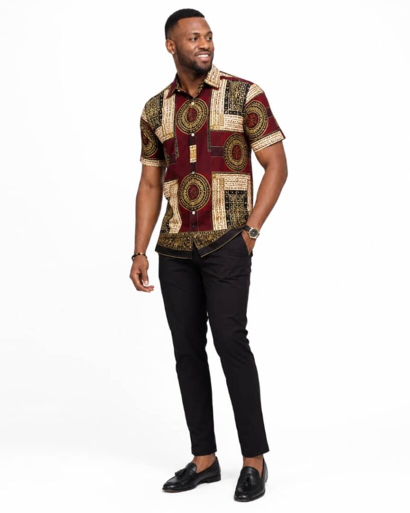 Burgundy Gold Medallion Short Sleeve Shirt alternate view