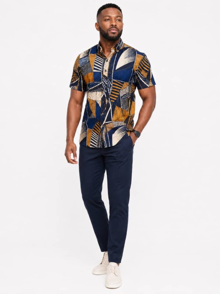 Navy Gold Geometric Short Sleeve Shirt alternate view