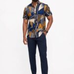 Navy Gold Geometric Short Sleeve Shirt thumbnail 1