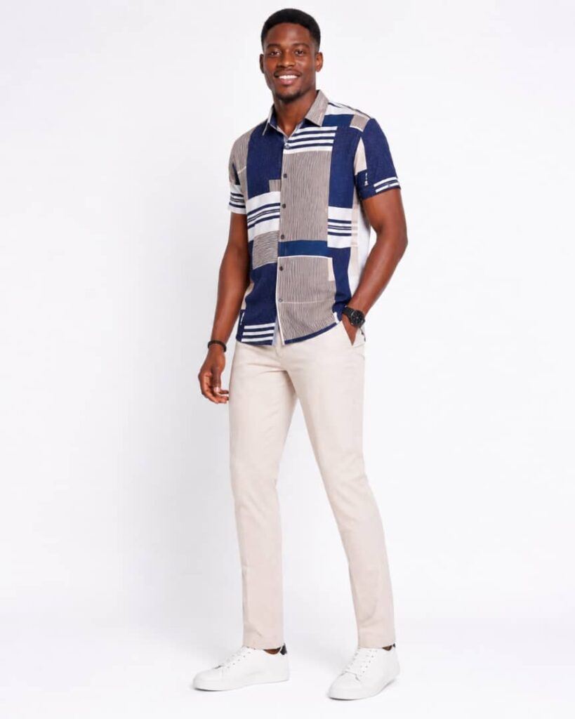 Navy Stone Patchwork Short Sleeve Shirt alternate view