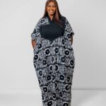 Black White Print Panel Kaftan Maxi Dress thumbnail 1