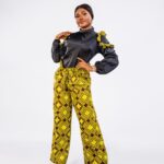 Black and Yellow Ankara Ruffle Strap Trouser Set thumbnail 1