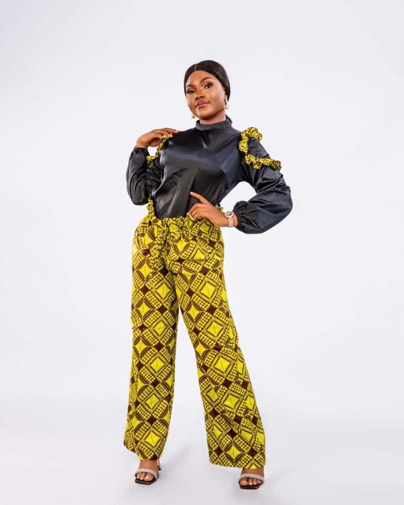 Black and Yellow Ankara Ruffle Strap Trouser Set