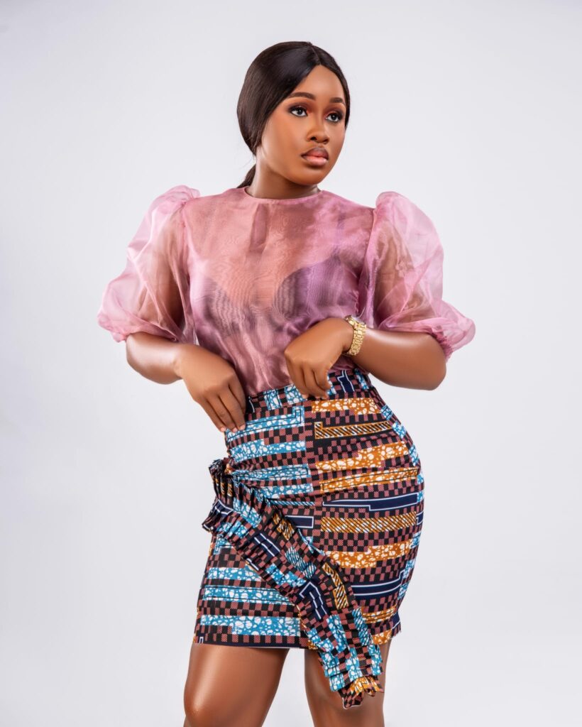 Blush Sheer Puff Sleeve Ankara Skirt Set alternate view