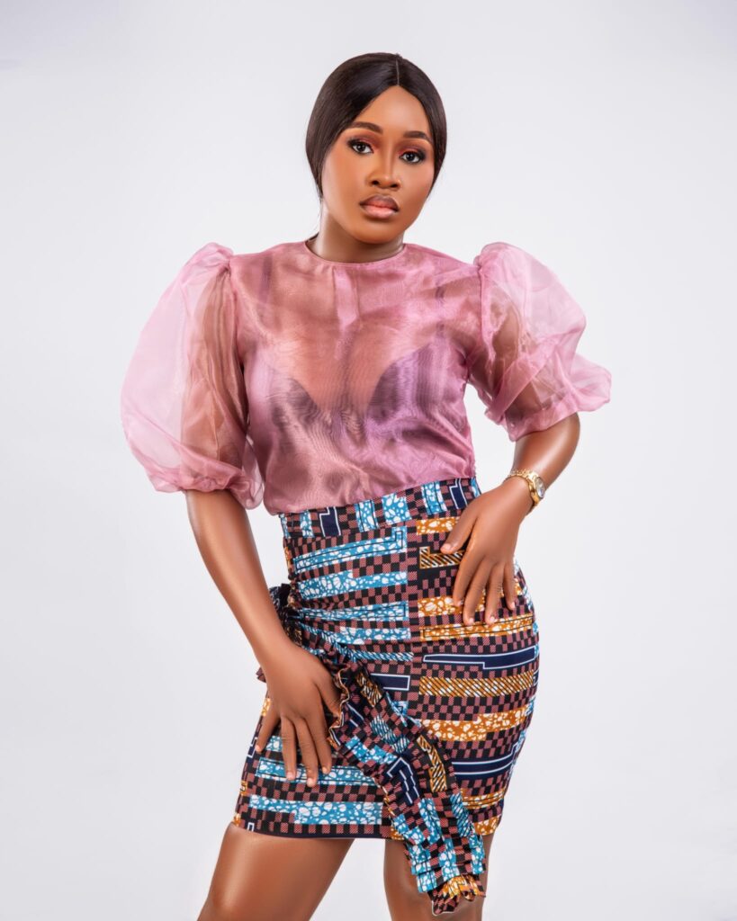 Blush Sheer Puff Sleeve Ankara Skirt Set image 3
