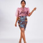Blush Sheer Puff Sleeve Ankara Skirt Set thumbnail 1
