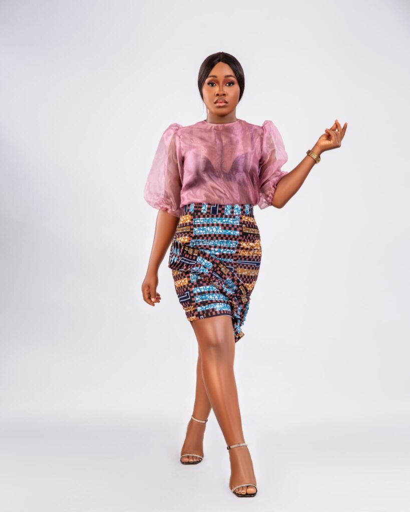 Blush Sheer Puff Sleeve Ankara Skirt Set