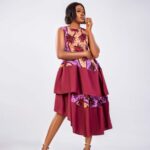Burgundy Ankara Panel High-Low Midi Dress thumbnail 2