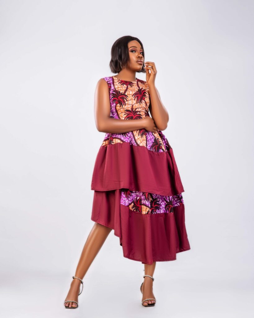 Burgundy Ankara Panel High-Low Midi Dress alternate view