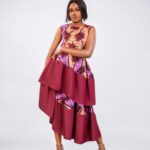 Burgundy Ankara Panel High-Low Midi Dress thumbnail 1
