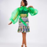 Emerald Sheer Bow Blouse Ankara Mini Skirt Set thumbnail 2