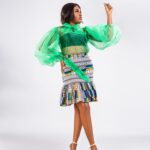 Emerald Sheer Bow Blouse Ankara Mini Skirt Set thumbnail 3