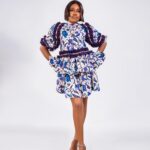 Ivory Purple Ankara Ruffle Puff Sleeve Mini Dress thumbnail 1