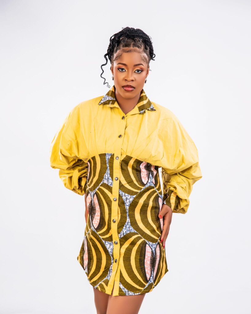 Lemon Yellow Ankara Panel Puff Sleeve Shirt Dress alternate view