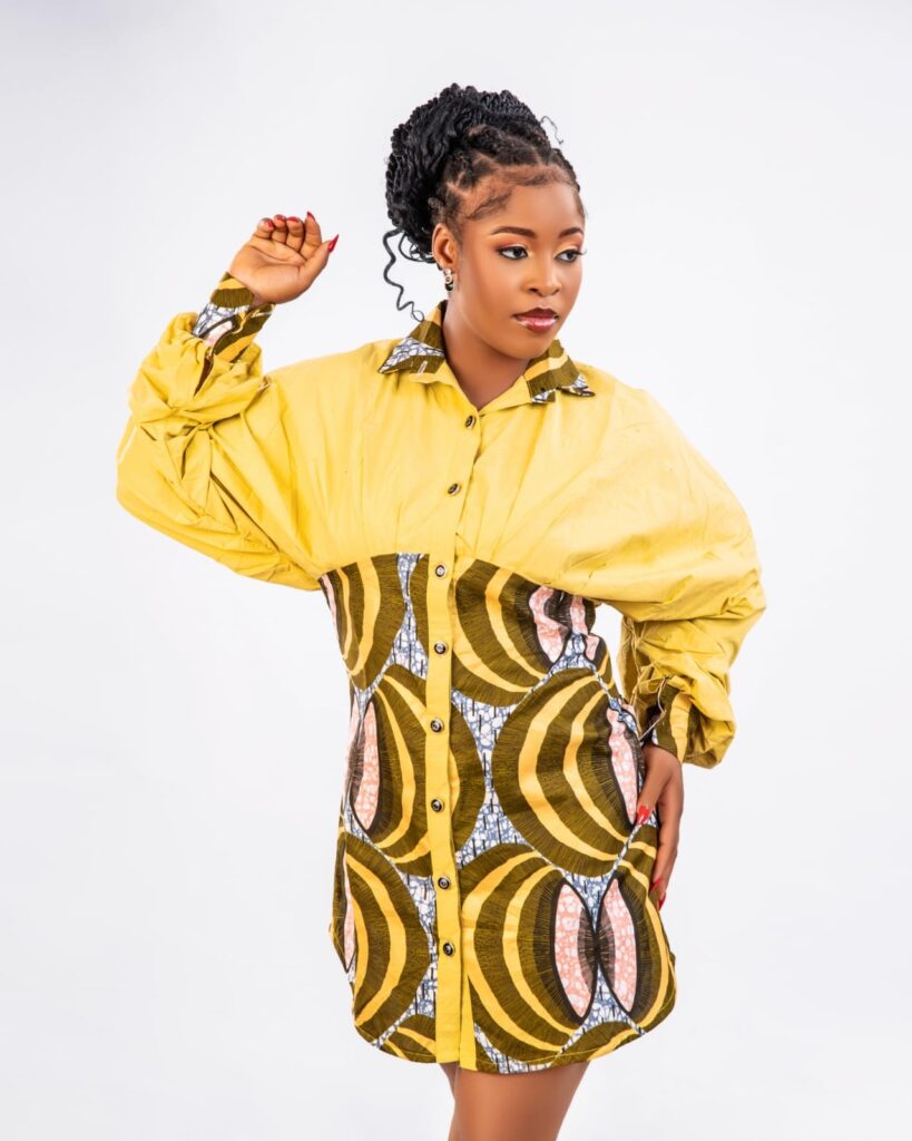 Lemon Yellow Ankara Panel Puff Sleeve Shirt Dress