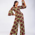 Lime Floral Ankara Bell Sleeve Wide-Leg Jumpsuit thumbnail 2