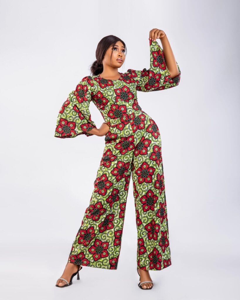 Lime Floral Ankara Bell Sleeve Wide-Leg Jumpsuit alternate view