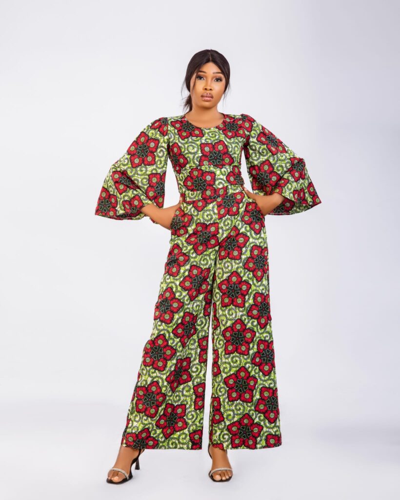 Lime Floral Ankara Bell Sleeve Wide-Leg Jumpsuit