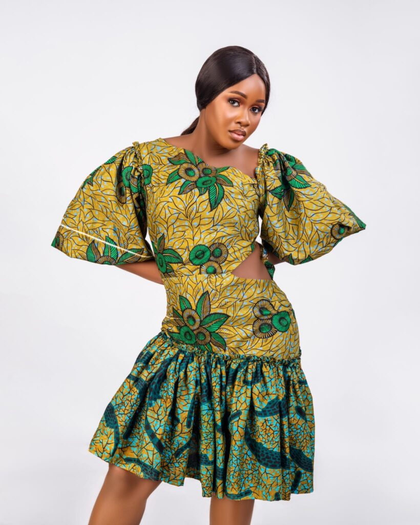 Mustard Ankara Cut-Out Puff Sleeve Mini Dress alternate view
