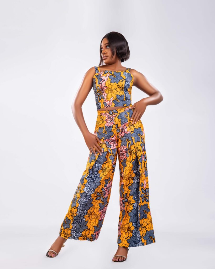 Mustard Floral Ankara Crop Top Wide Leg Trouser Set alternate view