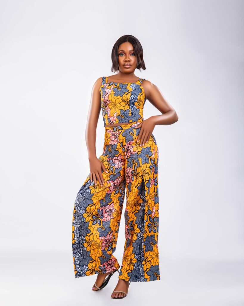 Mustard Floral Ankara Crop Top Wide Leg Trouser Set