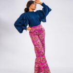 Navy Ruffle Sleeve Ankara Wide-Leg Trouser Set thumbnail 3