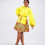 Neon Yellow Ankara Puff Sleeve Skirt Set thumbnail 2