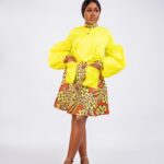 Neon Yellow Ankara Puff Sleeve Skirt Set thumbnail 1