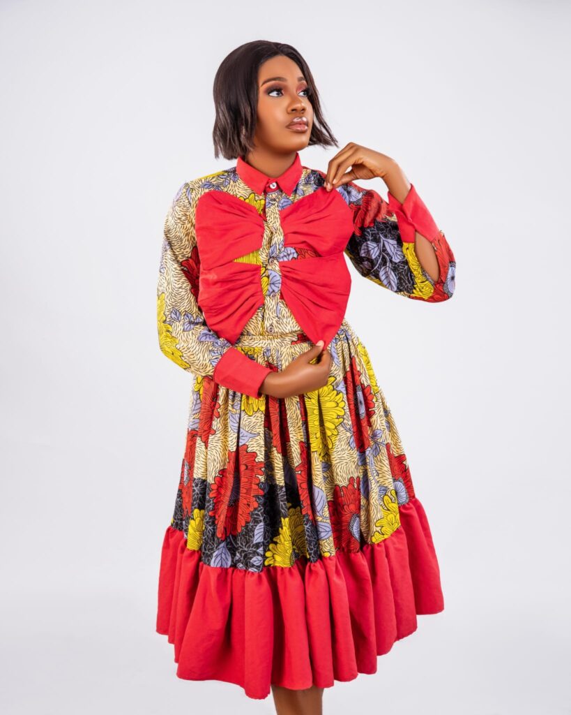 Red Bow Ankara Midi Shirt Dress alternate view