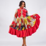 Red Bow Ankara Midi Shirt Dress thumbnail 1
