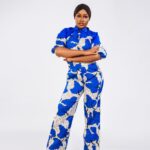 Royal Blue Ankara Leaf Print Trouser Set thumbnail 2