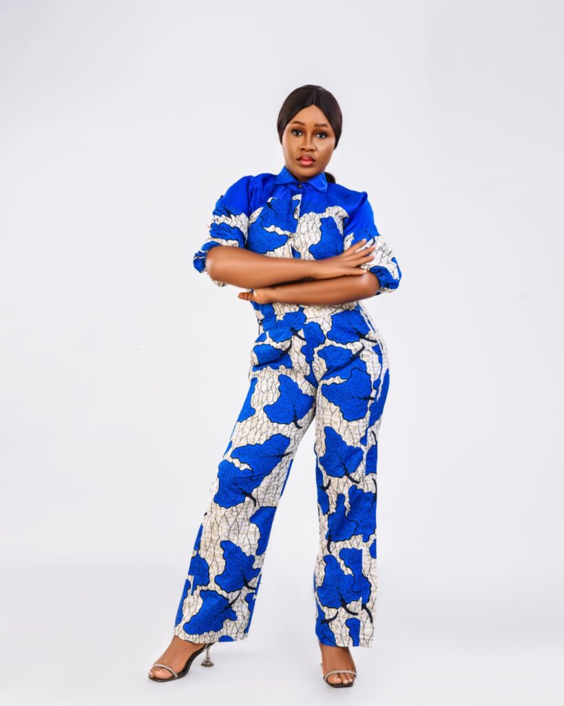 Royal Blue Ankara Leaf Print Trouser Set alternate view