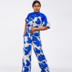 Royal Blue Ankara Leaf Print Trouser Set thumbnail 1