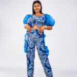 Royal Blue Ruffle Crop Top Ankara Trouser Set thumbnail 2