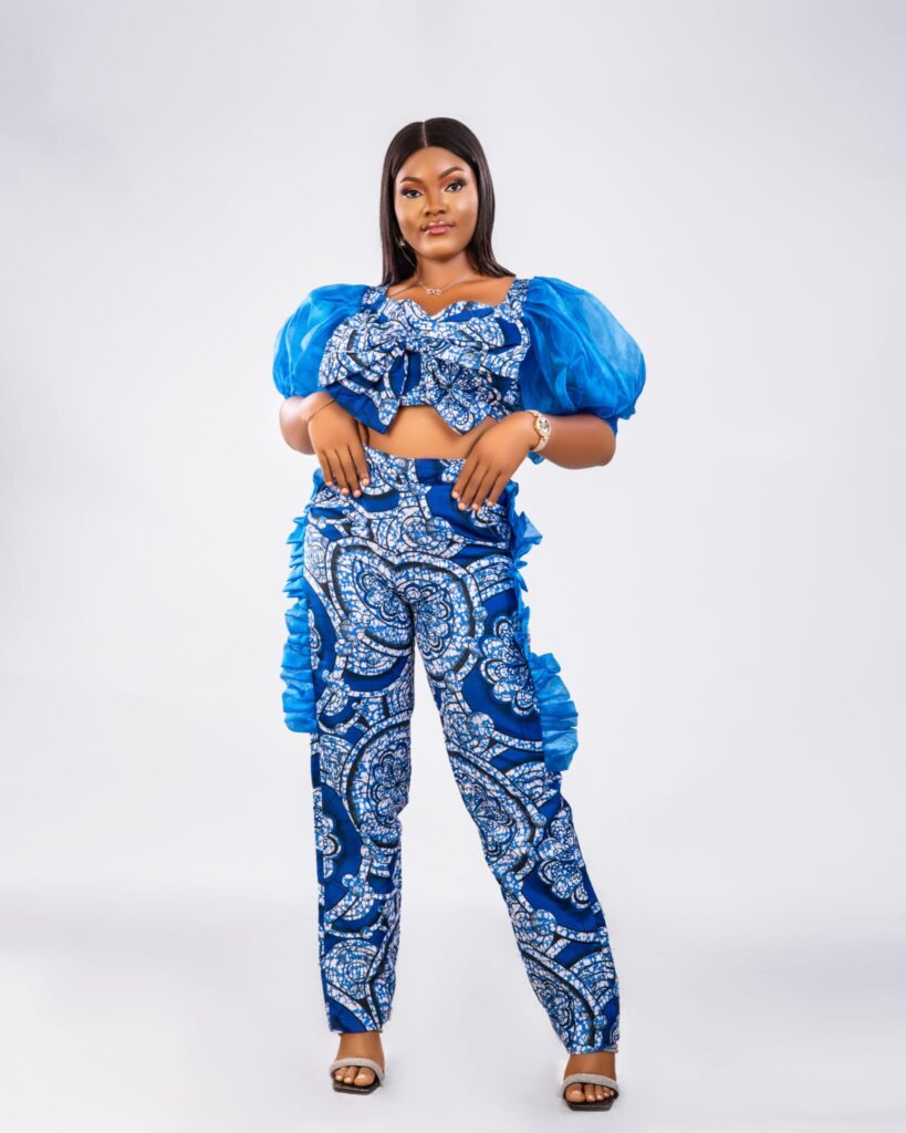 Royal Blue Ruffle Crop Top Ankara Trouser Set alternate view