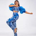 Royal Blue Ruffle Crop Top Ankara Trouser Set thumbnail 3