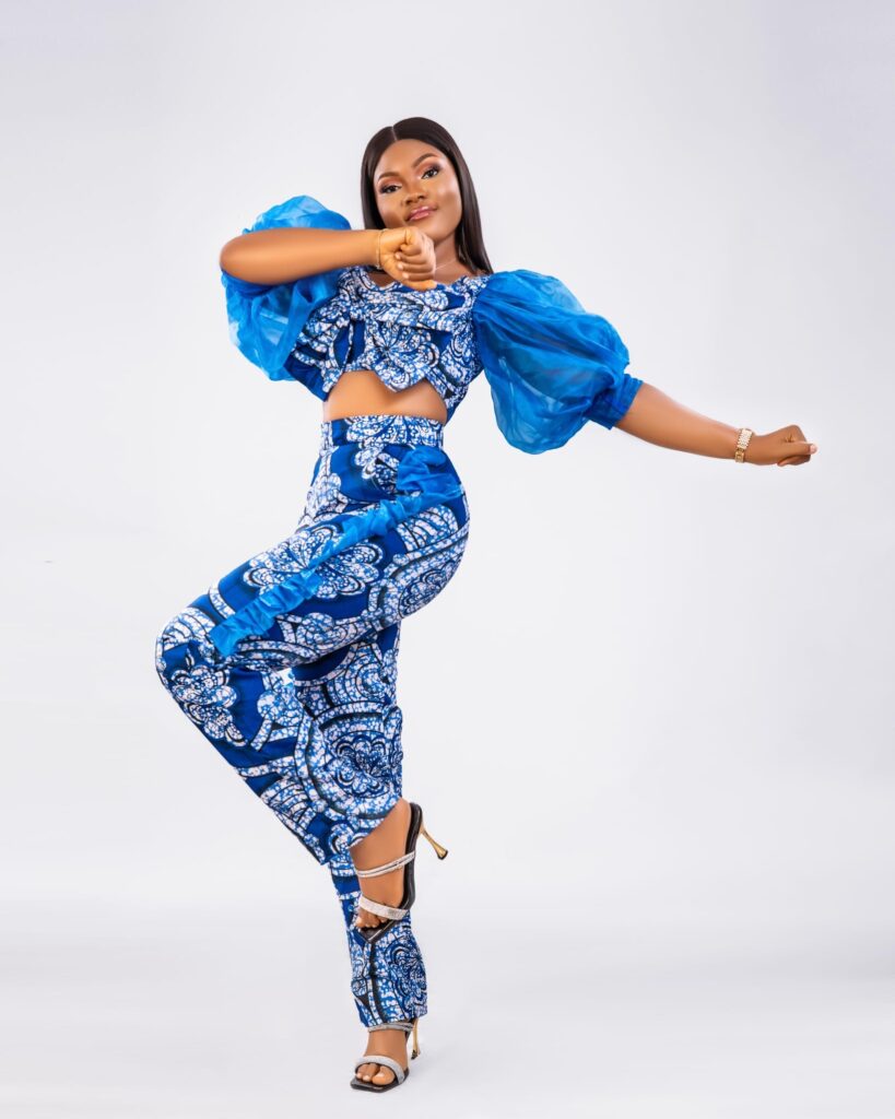 Royal Blue Ruffle Crop Top Ankara Trouser Set image 3
