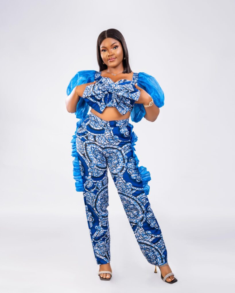 Royal Blue Ruffle Crop Top Ankara Trouser Set