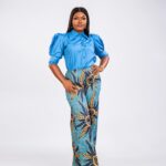 Sky Blue Puff Sleeve Ankara Maxi Skirt Set thumbnail 1