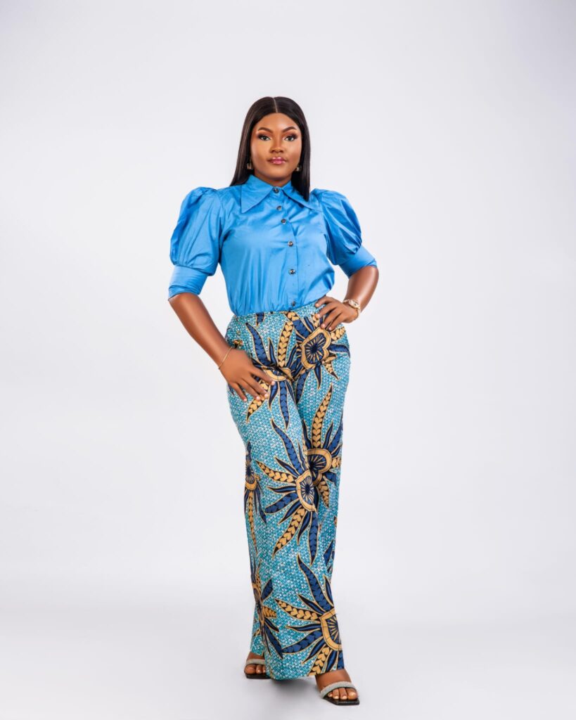 Sky Blue Puff Sleeve Ankara Maxi Skirt Set