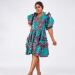 Teal Ankara Ruffle Puff Sleeve Mini Dress thumbnail 2