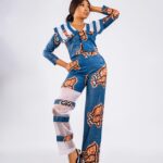 Teal Ankara Sheer Panel Trouser Set thumbnail 2