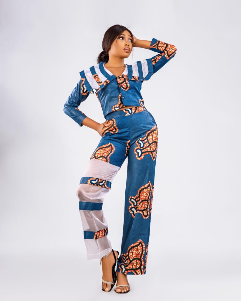 Teal Ankara Sheer Panel Trouser Set alternate view