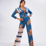 Teal Ankara Sheer Panel Trouser Set thumbnail 1