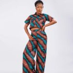 Teal Rust Ankara Crop Shirt Wide Leg Trouser Set thumbnail 2
