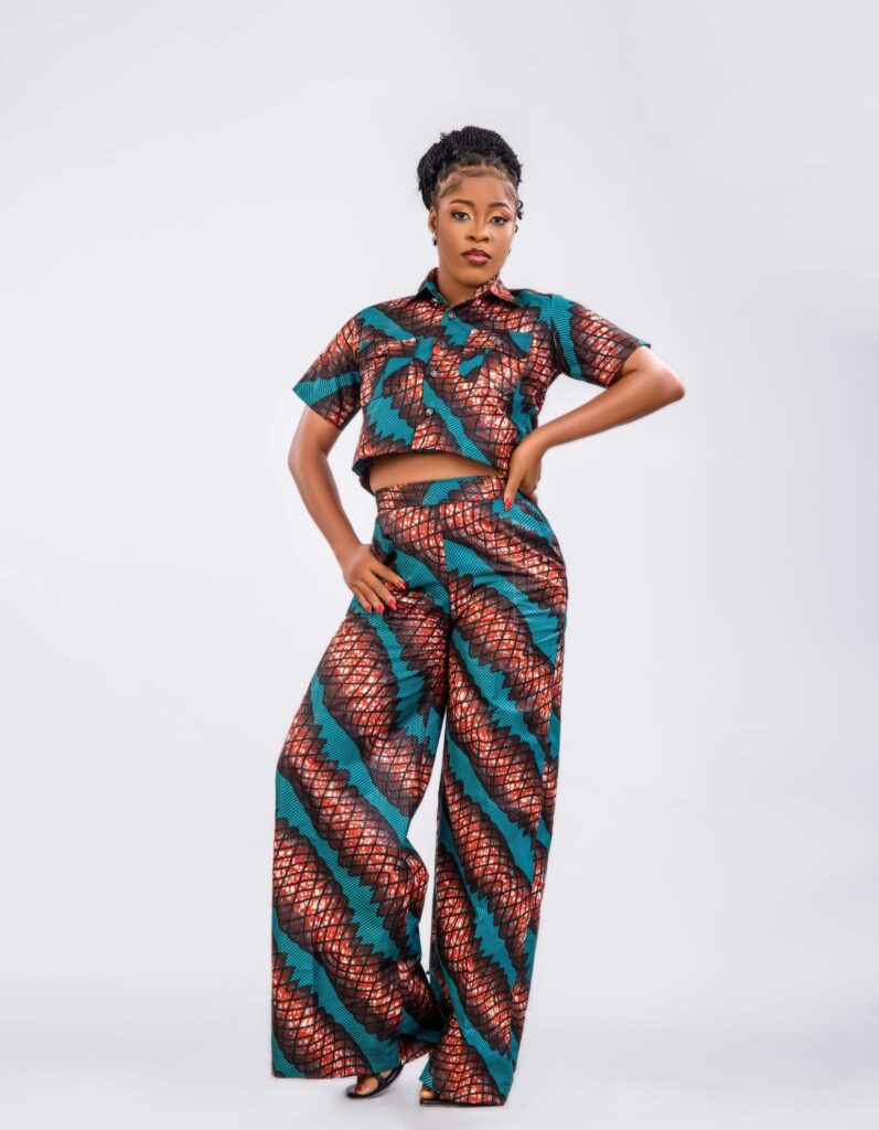 Teal Rust Ankara Crop Shirt Wide Leg Trouser Set alternate view