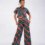 Teal Rust Ankara Crop Shirt Wide Leg Trouser Set thumbnail 1