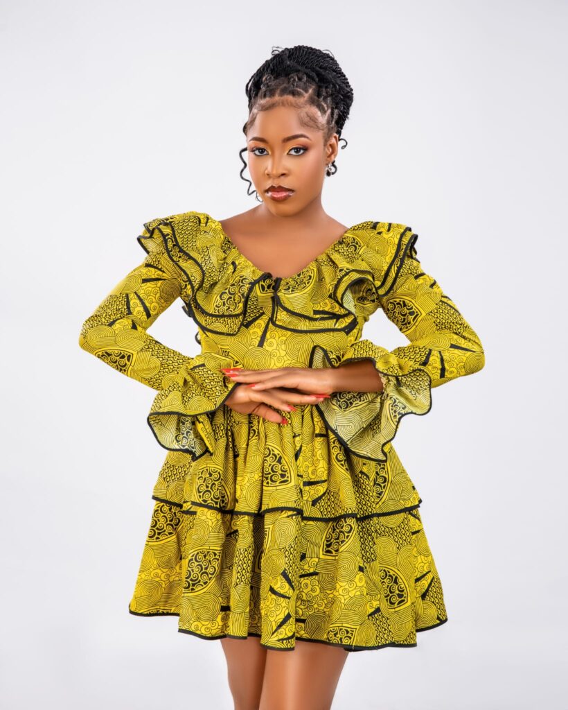 Yellow Ankara Ruffle Collar Tiered Mini Dress alternate view